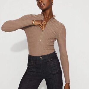 White House Black Market Taupe Ribbed Blouse